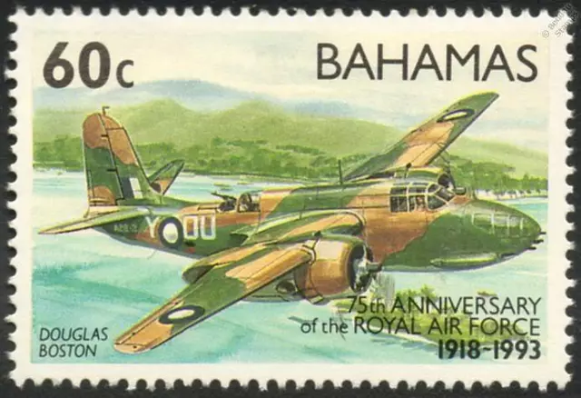 RAF DOUGLAS BOSTON Airplane Aircraft Mint Stamp (1993 Bahamas)