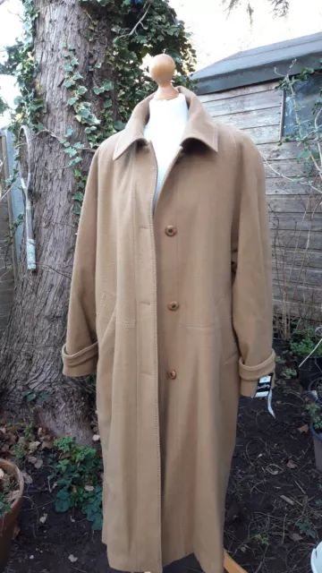 100% Wool David Barry Long Camel Overcoat Button Up Trench Coat Size 20 BNTW