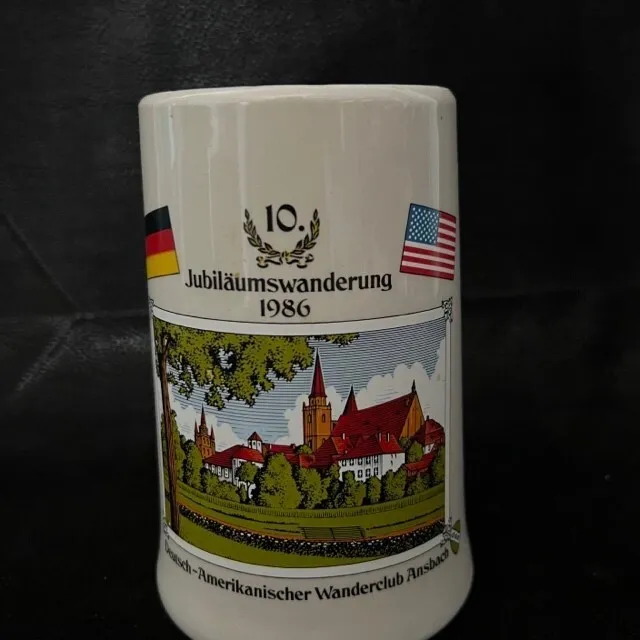 Vintage RASTAL 1986 Jubilaumswanderung beer stein 6"H Deutsch-Amerikanischer .5L