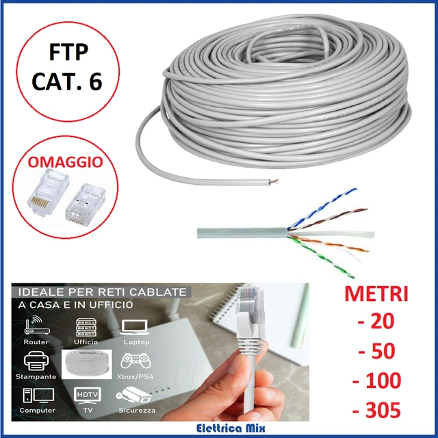 Matassa Cavo Di Rete FTP CAT 7 – 305 Metri – Bobina LAN Ethernet – Per ADSL, Modem, Router, Access Point – CCA