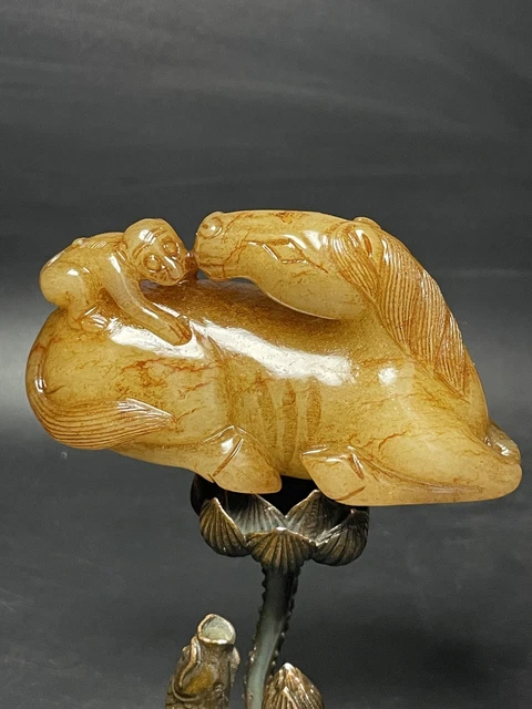 Chinese Exquisite Handmade Monkey Horse carving Hetian Jade Statue