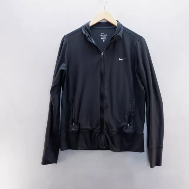 Nike Mens Track Jacket Large Black Swoosh Logo Full Zip Tracksuit Top Dri-Fit