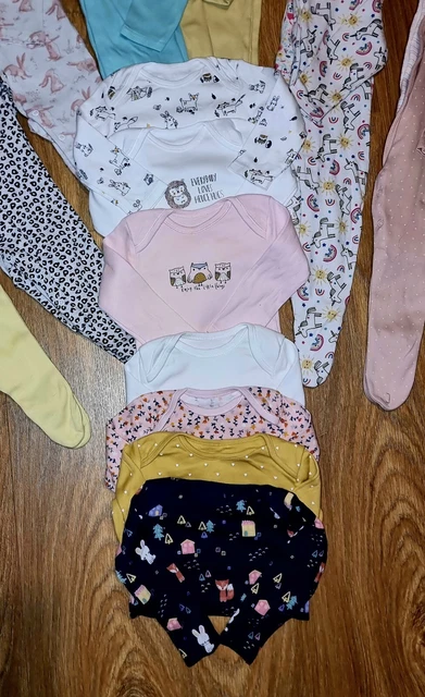 #43 Huge Bundle Of Baby Girls Sleepsuits Vests Bodysuits Pjs Age 6-9 Months 11