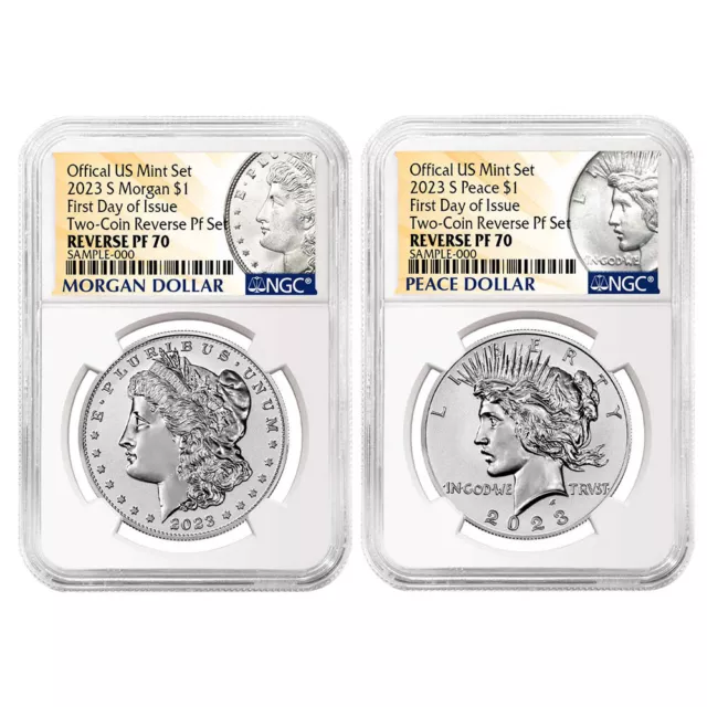 2023-S Reverse Proof $1 Morgan and Peace Dollar 2pc Set NGC PF70 FDI Morgan &...