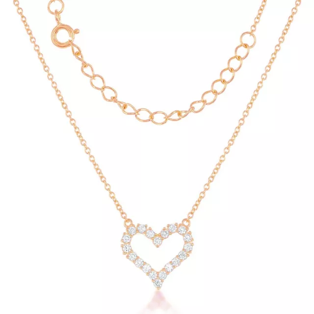 Sterling Silver Small Open CZ Heart Necklace - Rose Gold Plated