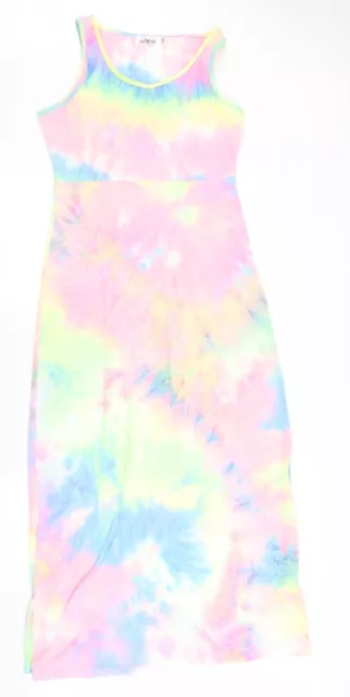 Flam Mode Womens Multicoloured Tie Dye Polyester Maxi Size S Boat Neck Pullover