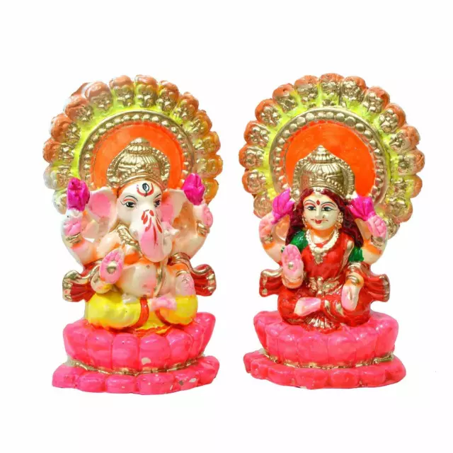 Design Laxmi Ganesh Idol for Diwali Pooja Small Colourful Decorative Shine Murti