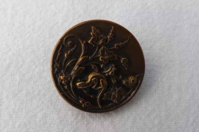 Antique Metal Button Paris Back Lizard And Flowers 2.75Cms (855)