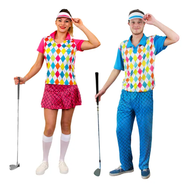 Couples Golfer Costumes Golfing Fancy Dress Pub Golf Party Adult Sport Uniform