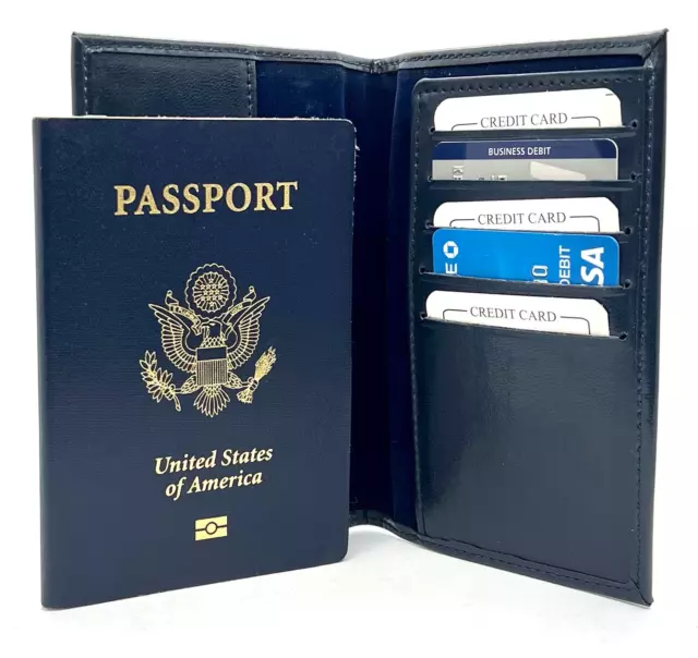 RFID Blocking USA Leather Passport Cover ID Credit Card Holder Bifold Wallet