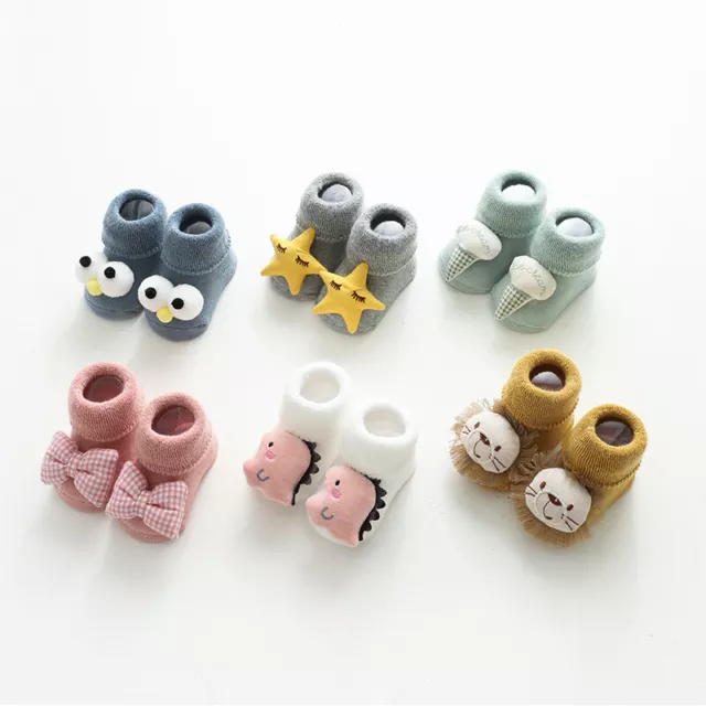 2 Pairs Baby Girl Boy Anti-slip Socks Cartoon Newborn Slipper Shoes Boots 0-3 Ye