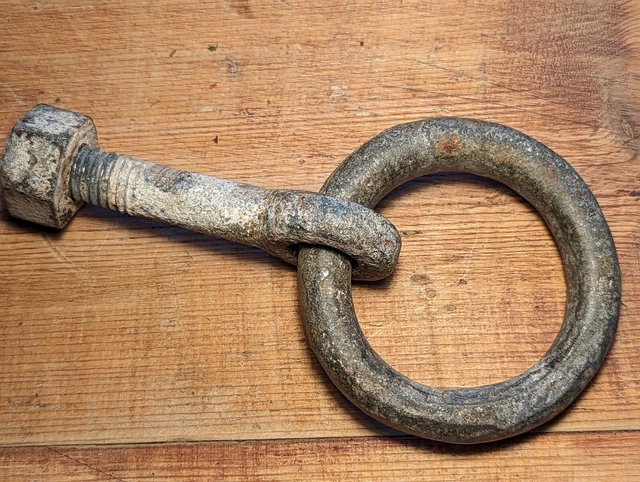 Vintage Iron Tethering Ring~Galvanised~Threaded Pin~