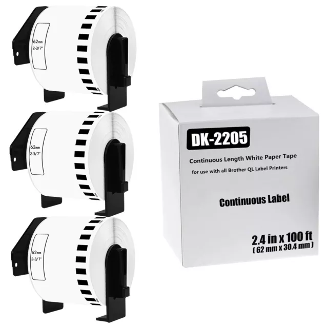 3Rolls 2.4"x100' Permanent Frame DK-2205 for Brother QL Continuous Label