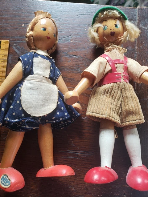 Vintage! circa 1970, pair wooden dolls made in Poland in native costumes