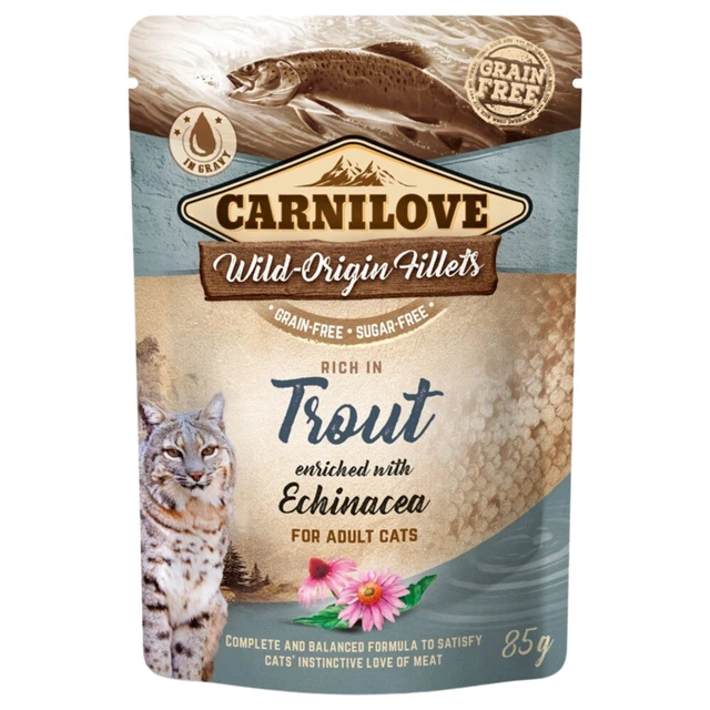 Trucha Carnilove con equinácea 85 g, alimento para gatos, NUEVO