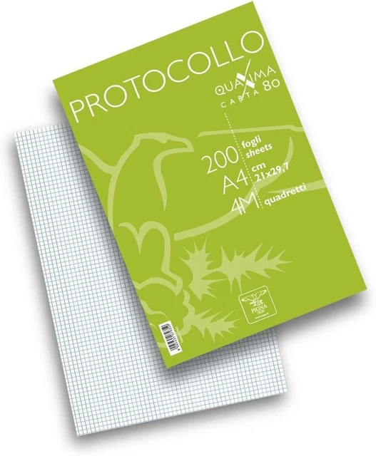 253669 Pigna 02156214M, Fogli Protocollo in Risma, Confezione da 200 Fogli, A4,
