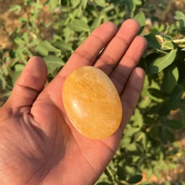 Golden Healer Quartz Palm Stone Yellow Hematoid Solar Plexus Chakra 60mm Gift