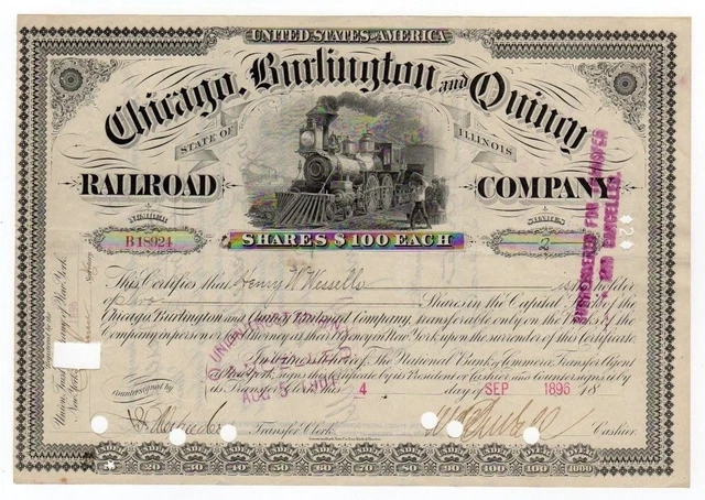 1896 Chicago, Burlington & Quincy Railroad Company - General Henry W. Wessells