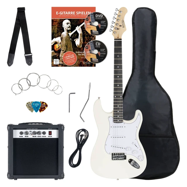 Pack Guitare Electrique Strat Single Coil Set 25W Amplificateur Housse Blanc