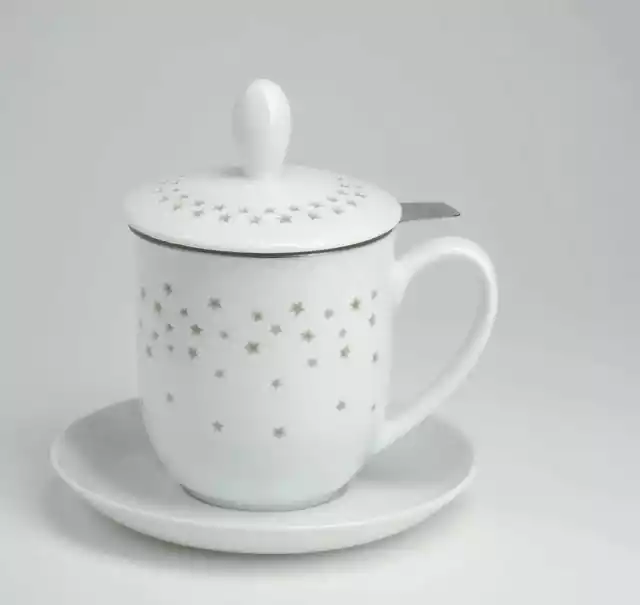Taza de Té Con Tamiz Y Tapa Starlight Hueso China Porcelana