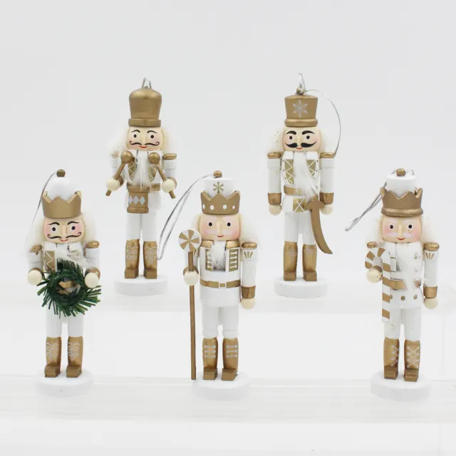 Decoración Navidad 5 Paquete 11cm Cascanueces Estilo Figuritas Blanco / Oro