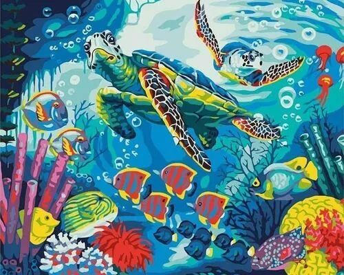 Paint By Numbers (Rolled) - SEA TURTLES - 40x50cm DIY paint kit - AU stock