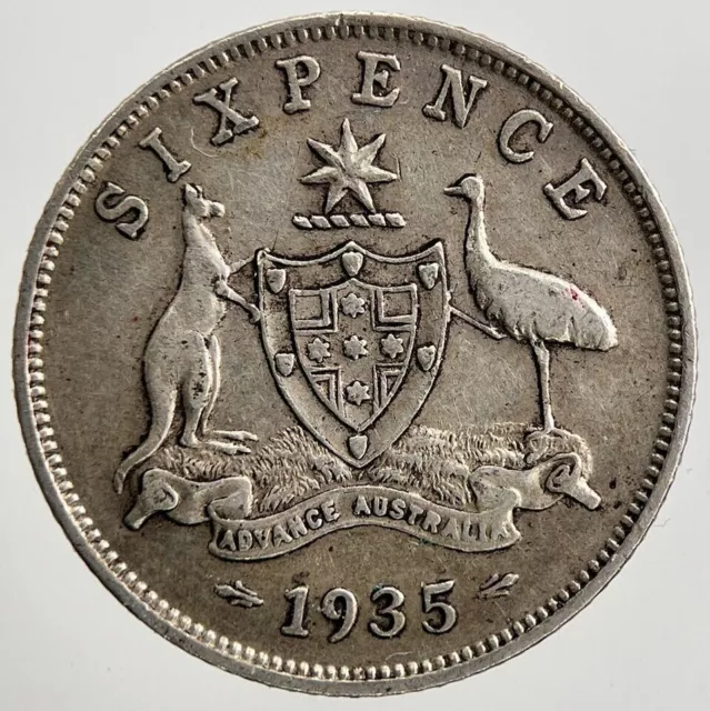 1935 Australian George V Sixpence Silver Coin | Fine Collectable Grade | a2203