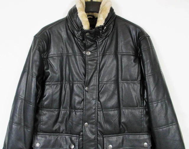 NWT EMPORIO CO Italy Mens 2XL Black Faux Leather Jacket Coat Faux Fur Collar 41.99 PicClick