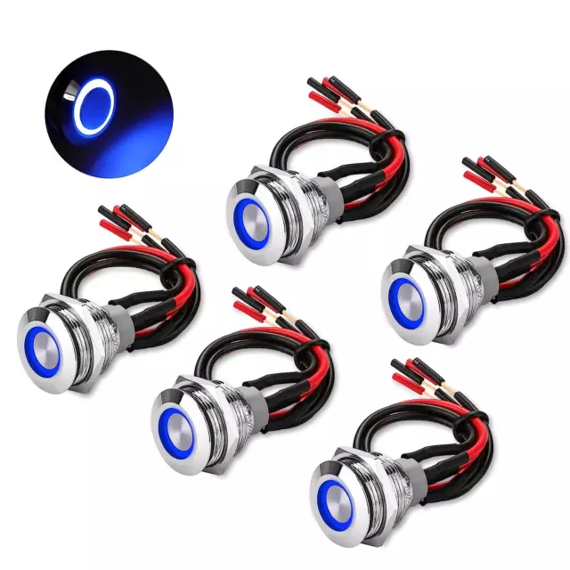 5Pcs 19Mm 12V Waterproof on off Latching Push Button Switch with Wiring Harness