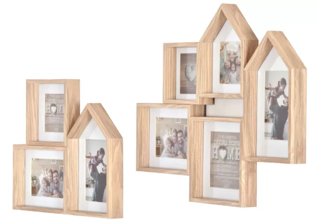Wall Hanging Deep Set Wood Multi Aperture Photo Picture Frame Hold 3 or 5 Photos