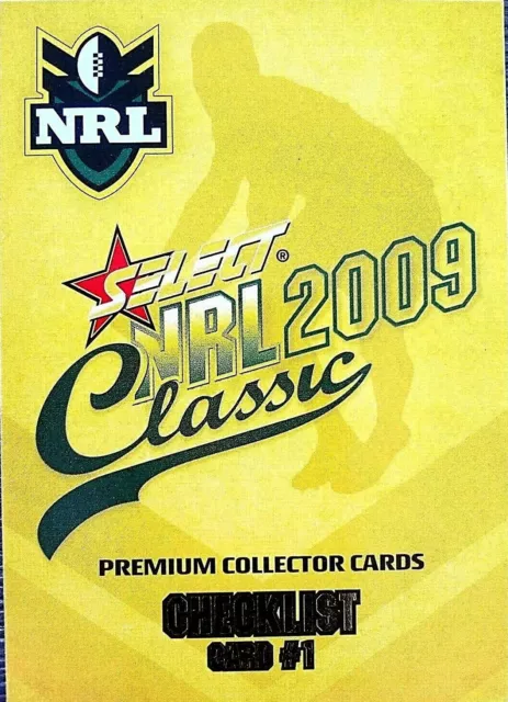 2009 Select NRL CLASSIC Series - CHECKLIST CARDS (3)