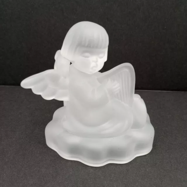 Avon MJ Hummel Frosted Lead Crystal Angel Taper Candle Holder Playing Harp 1995