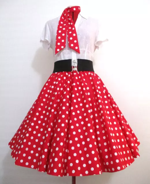 Rockabilly~  Rock N Roll Skirt & Scarf~ Red & White Med Spots~ Sz Sml/ Med