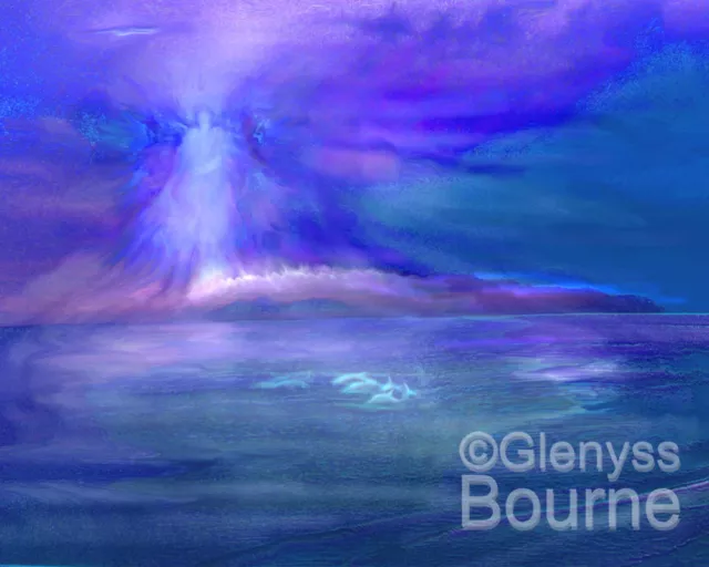 Dolphin Dreaming Spiritual Guardian Angel Art Reiki Painting by Glenyss Bourne