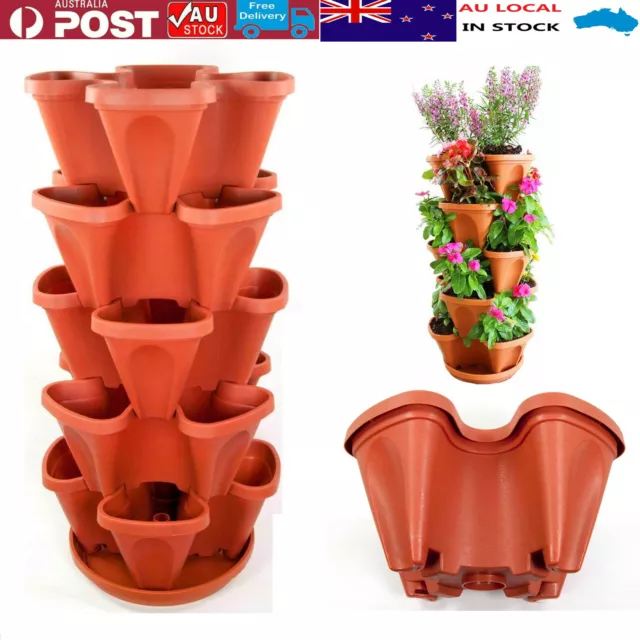 AU Stock 5-Tier Strawberry and Herb Garden Planter Stackable Gardening Pots