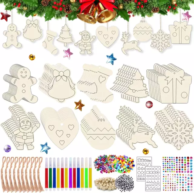 Holzanhänger Zum Bemalen Weihnachten,376Pcs Holz Basteln Kinder Weihnachten,Chri