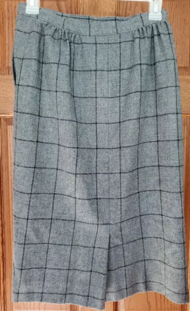 Pendleton Pencil Skirt Women's 6P Slim Gray Black Windowpane Plaid Lined Pockets 2