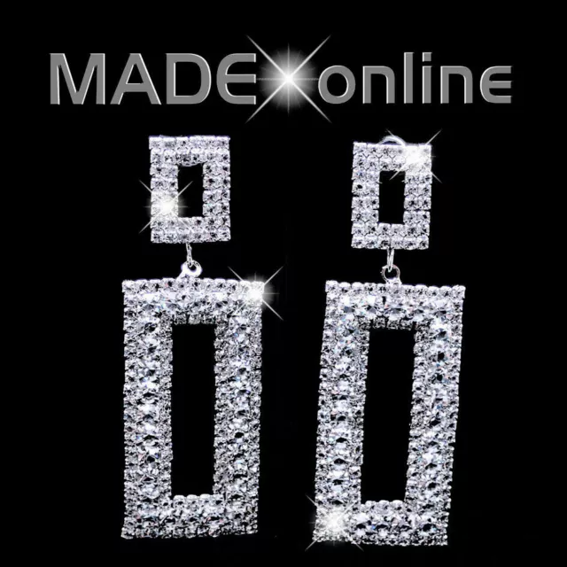 Large Geometric Square Oblong Dangle Drop Diamante Big Bling Earrings