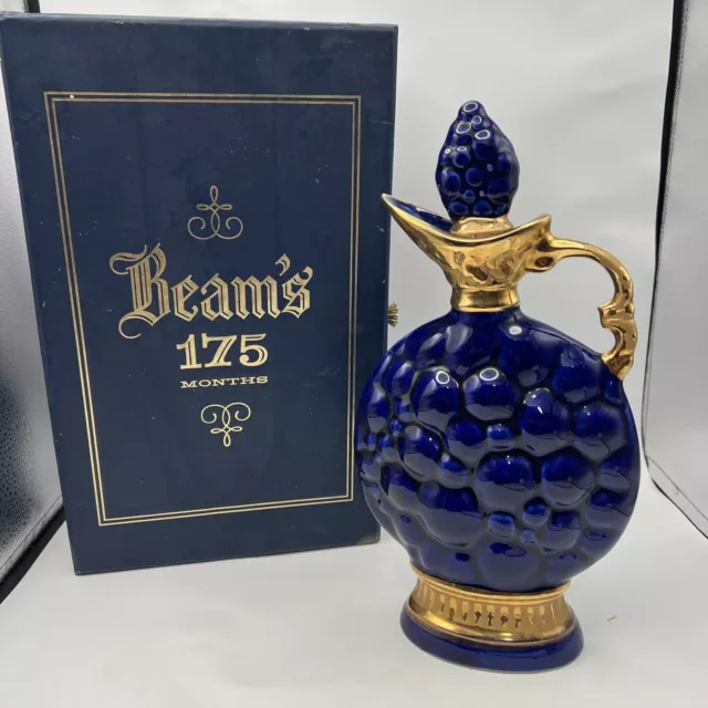 Vtg 1963 Cobalt Blue and Gold 175 Months Jim Beam Whiskey Decanter W/Box M3970