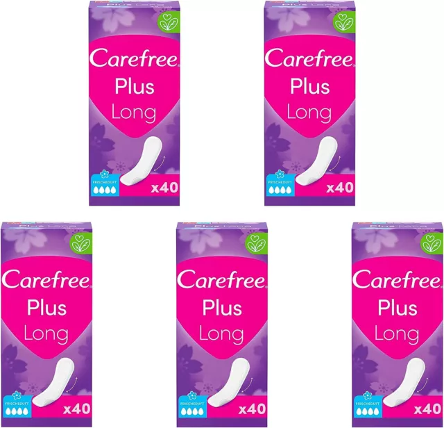 CAREFREE Slipeinlagen plus Long Mit Frischeduft (5 X 40 Stück), Super Saugstark,