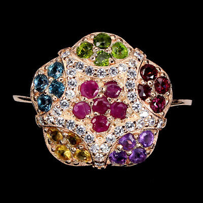 Round Ruby Amethyst Chrome Diopside Gems 2mm White Cz 925 Sterling Silver Ring