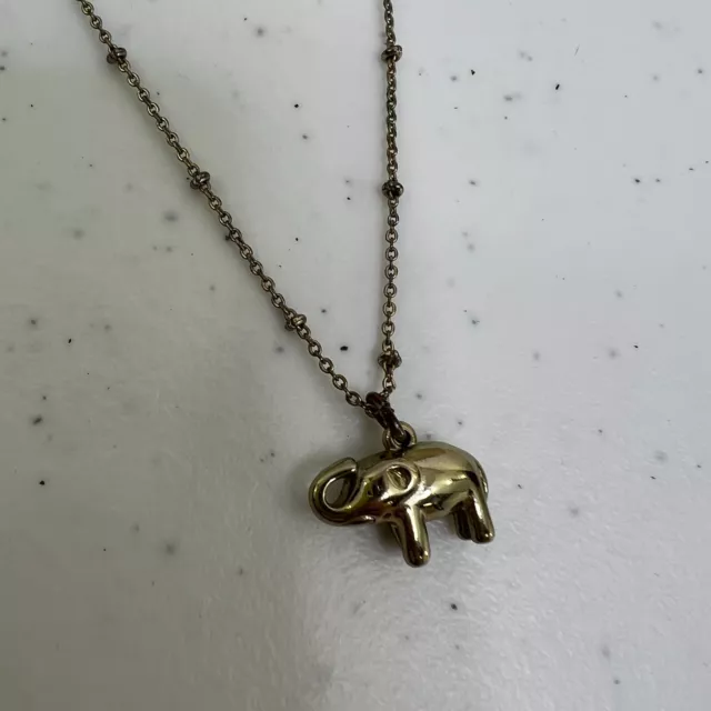 LC Liz Claiborne Elephant Necklace Chain Trunk Up Lucky Gold Tone Pendant Ball