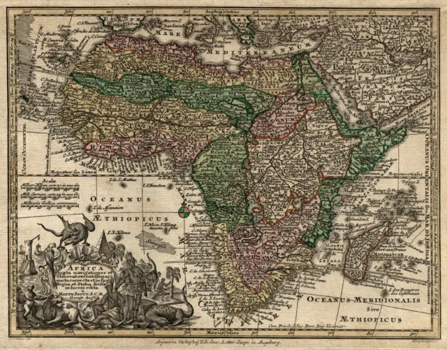 Afrika Original Kupferstich Landkarte Lotter Seutter 1757