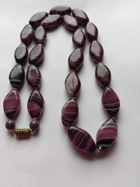 Collier Perles Murano Violettes Sur Feuille D'argent - Pâte De Verre Italienne