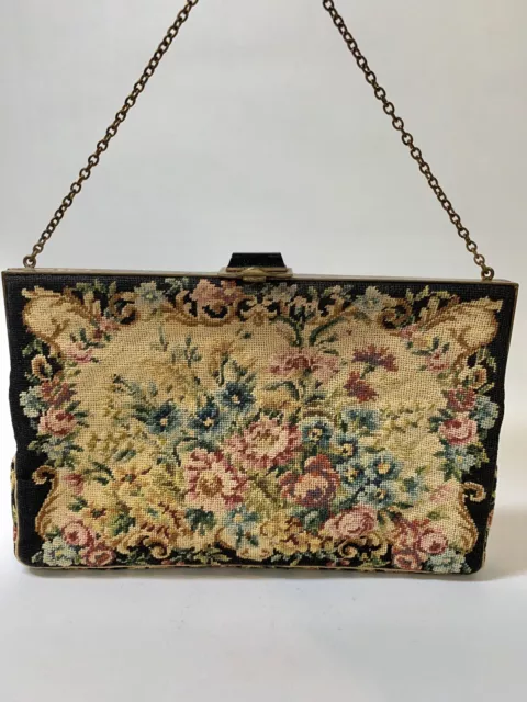 Vintage Hand Stitched Needle Point  Purse