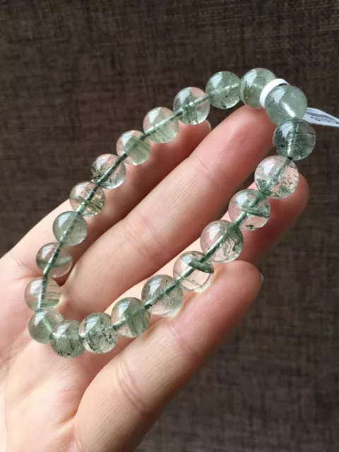 9.6mm Natural Clear Quartz Green Phantom Crystal Gemstone Round Beads Bracelet