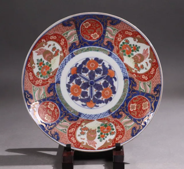 Old Japanese Imari Ware Large Porcelain Plate Colorful Handmade 14.5inch Edo Era