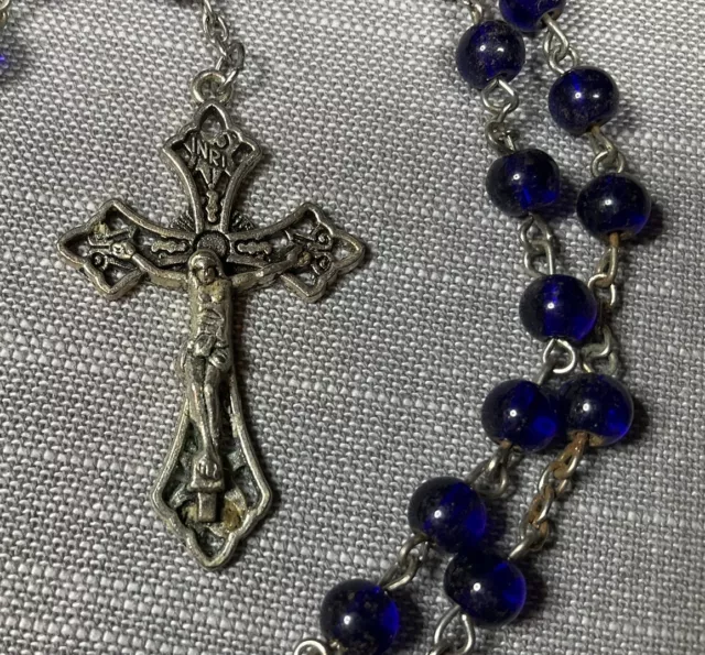 Vintage Rosary Blue Glass Beads Christian H76