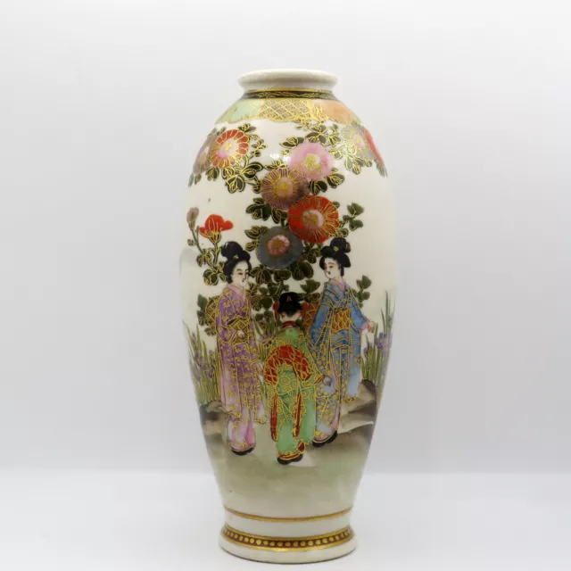 Fin Ancien Début 20th Siècle Satsuma Porcelaine Vase Marquée Yamamoto 山本