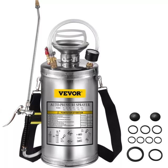 VEVOR Stainless Steel Sprayer 6L Manual Weed Sprayer Backpack Farm Garden Spray